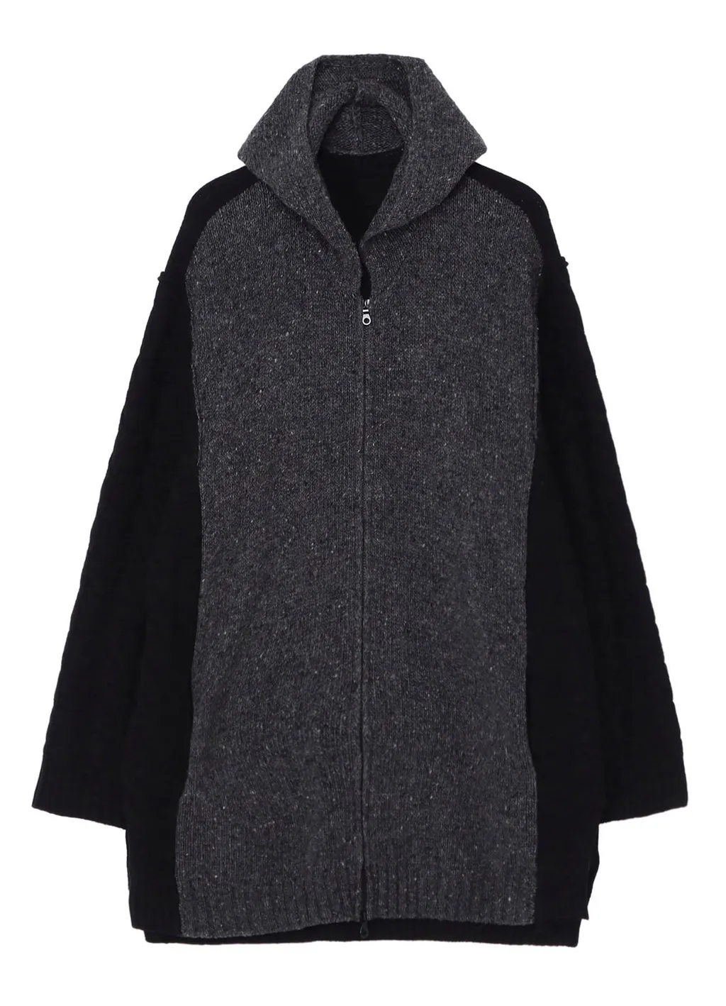 Fine Merino Wool Cable Switch Unbalance Hoodie