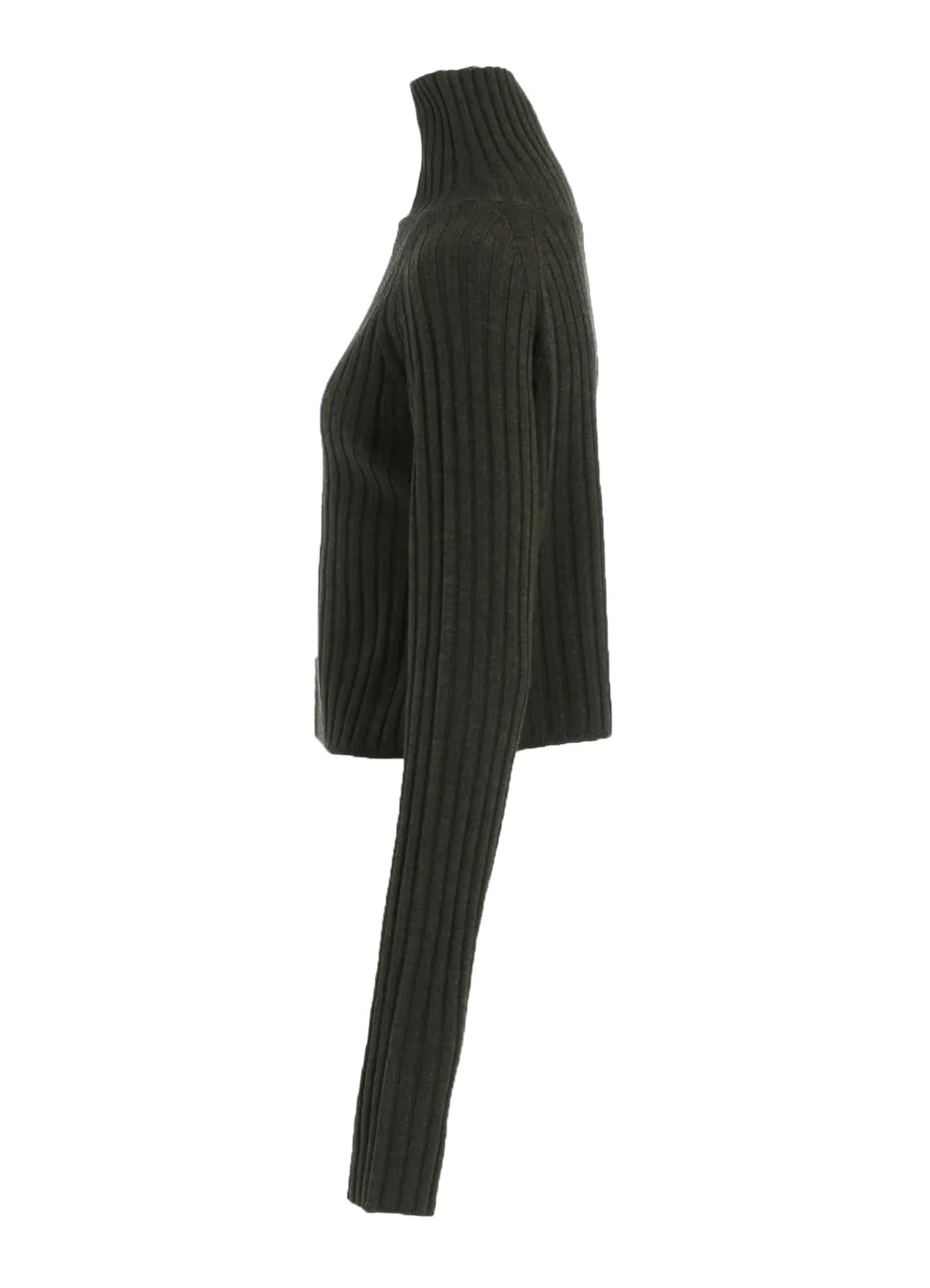 Fine Merino Wool Ribbed Raglen Short Length Turtle Neck