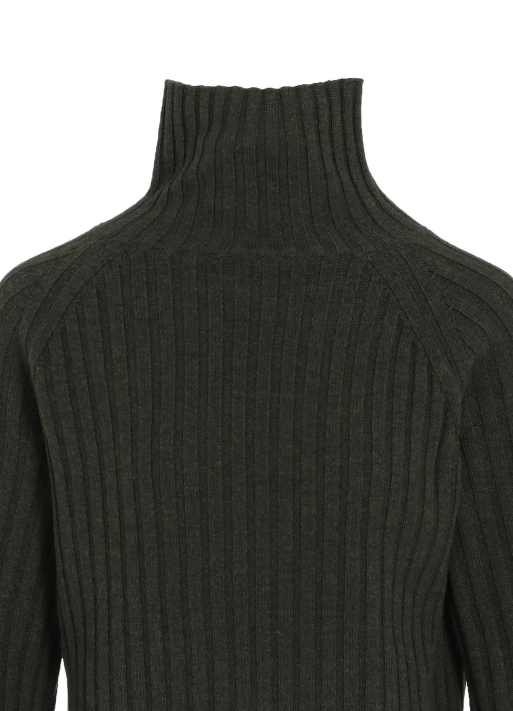 Fine Merino Wool Ribbed Raglen Short Length Turtle Neck