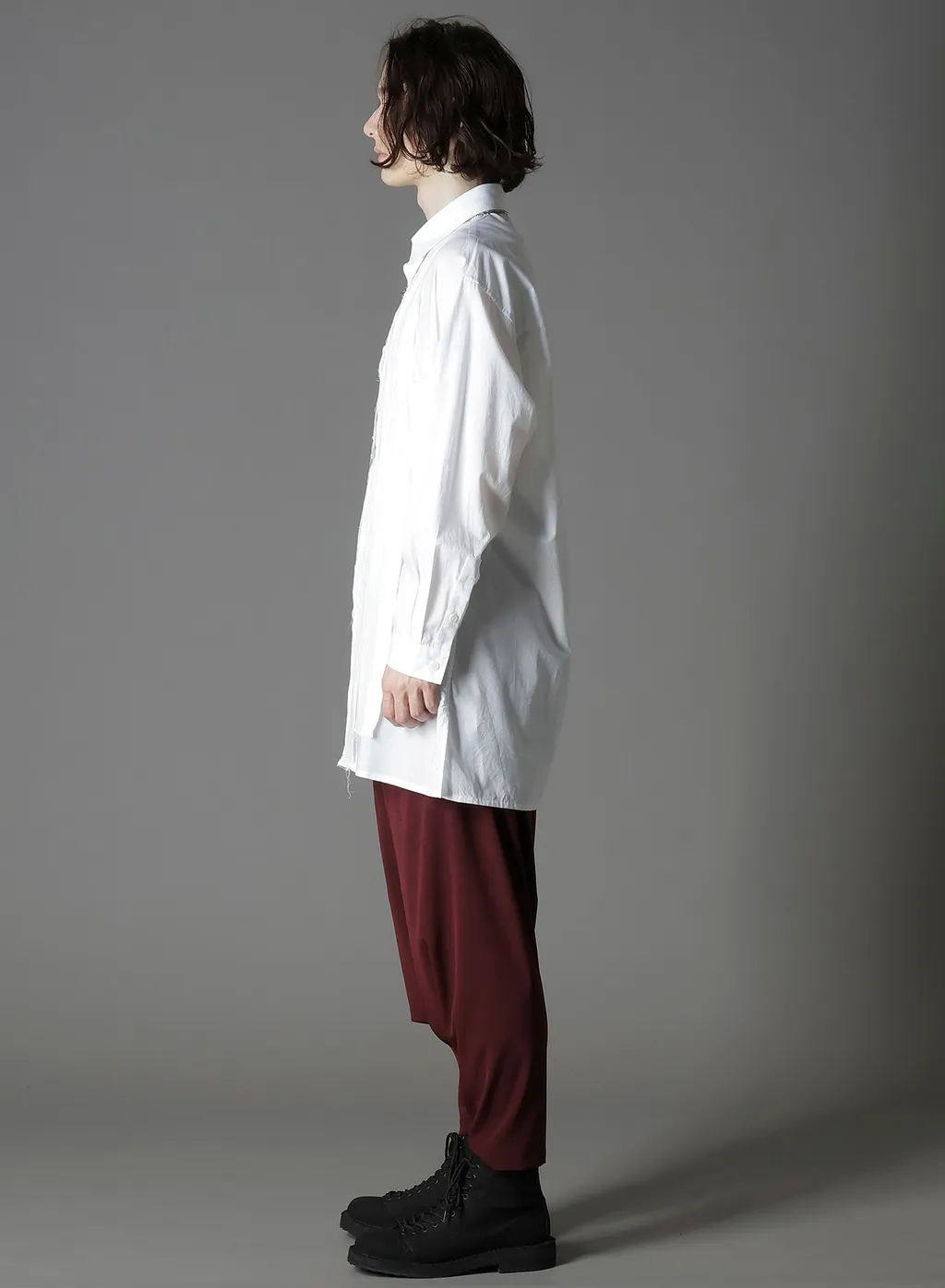 Switching Material Patchwork White Shirt