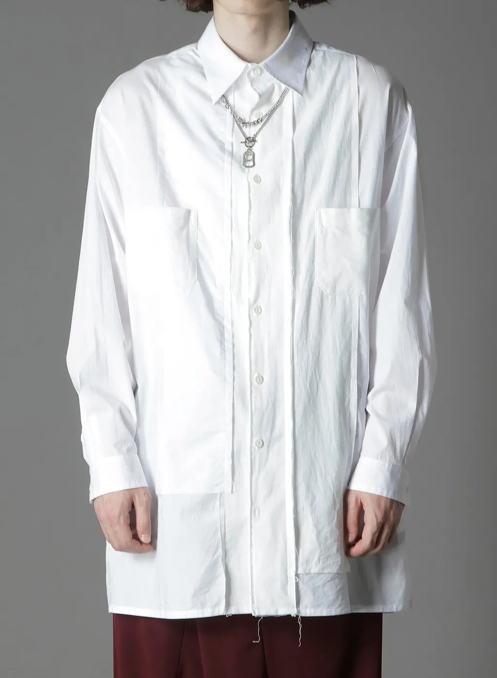 Switching Material Patchwork White Shirt