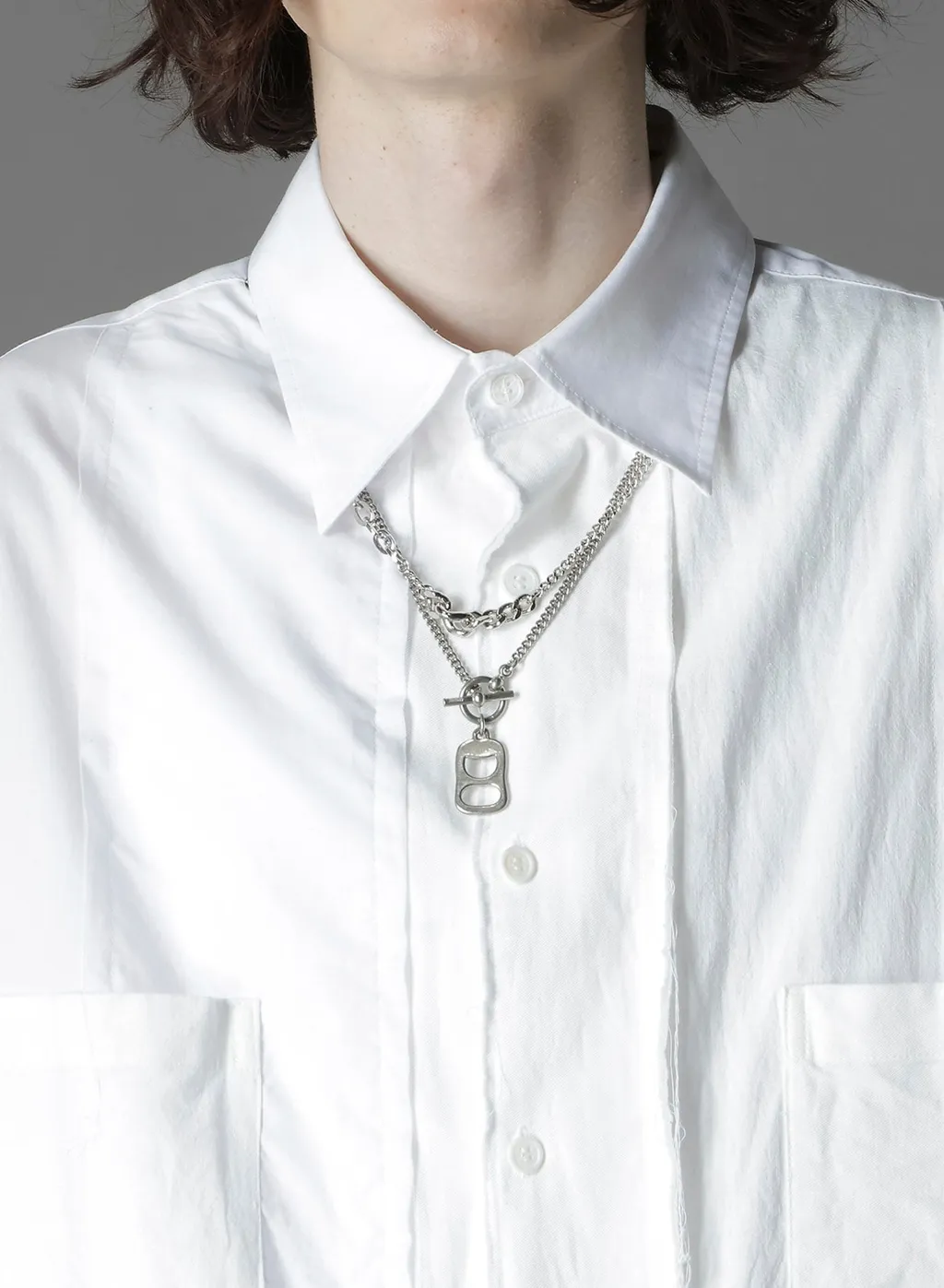 Switching Material Patchwork White Shirt
