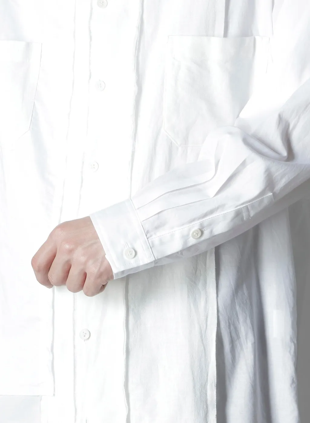 Switching Material Patchwork White Shirt
