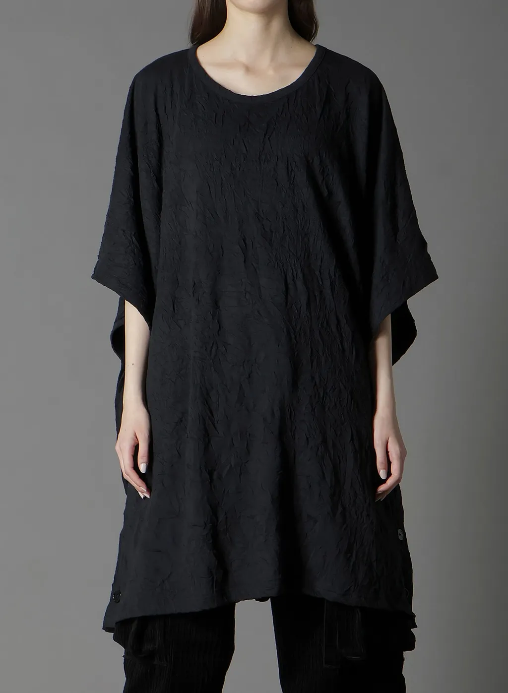Cathc Washer Wrinkle Jersey Side Button Short Sleeved T-Shirt