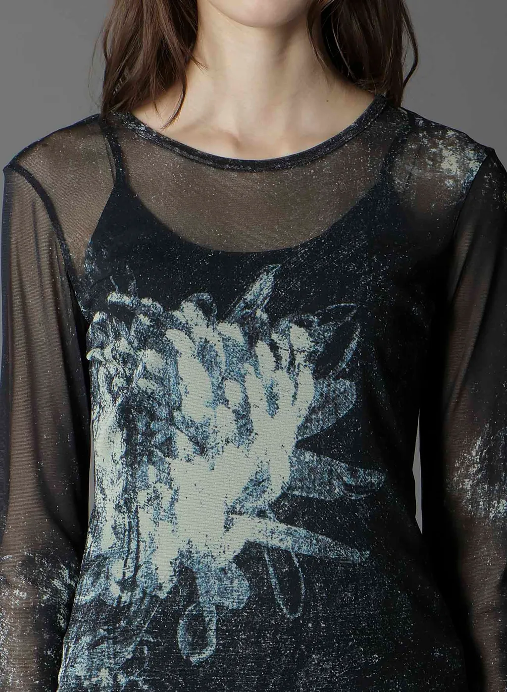 Soft Tulle Floral Pattern Round Neck Tulle