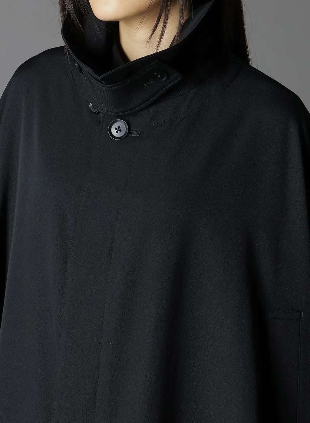 Wool Gabardine Collared Cloak