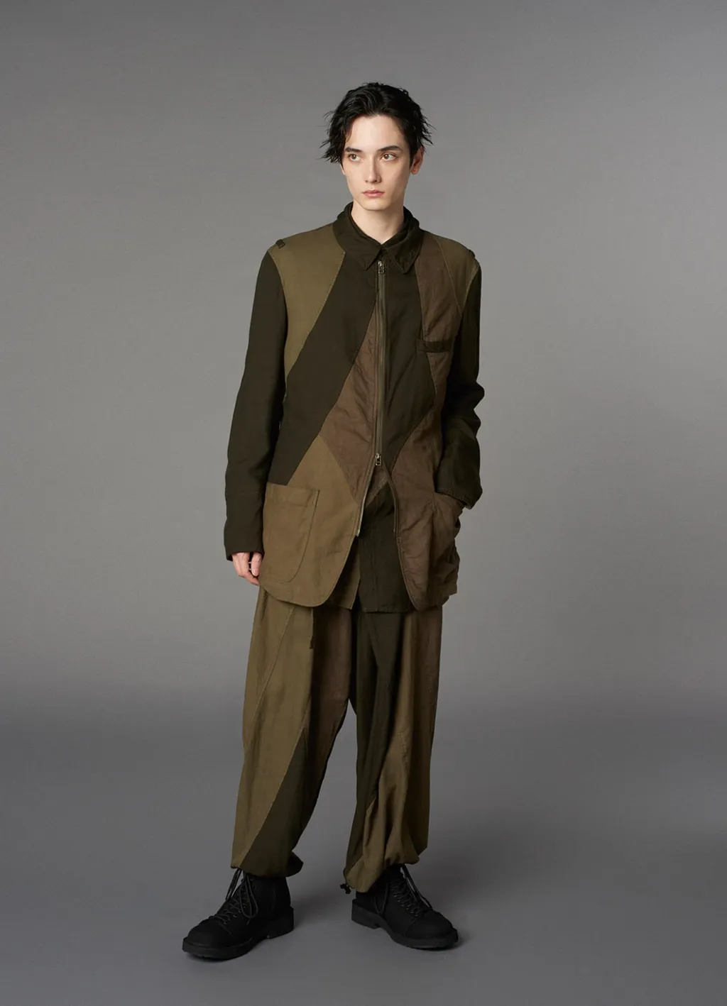 Cubism Patchwork Product Dyed Switching Zip Jacket