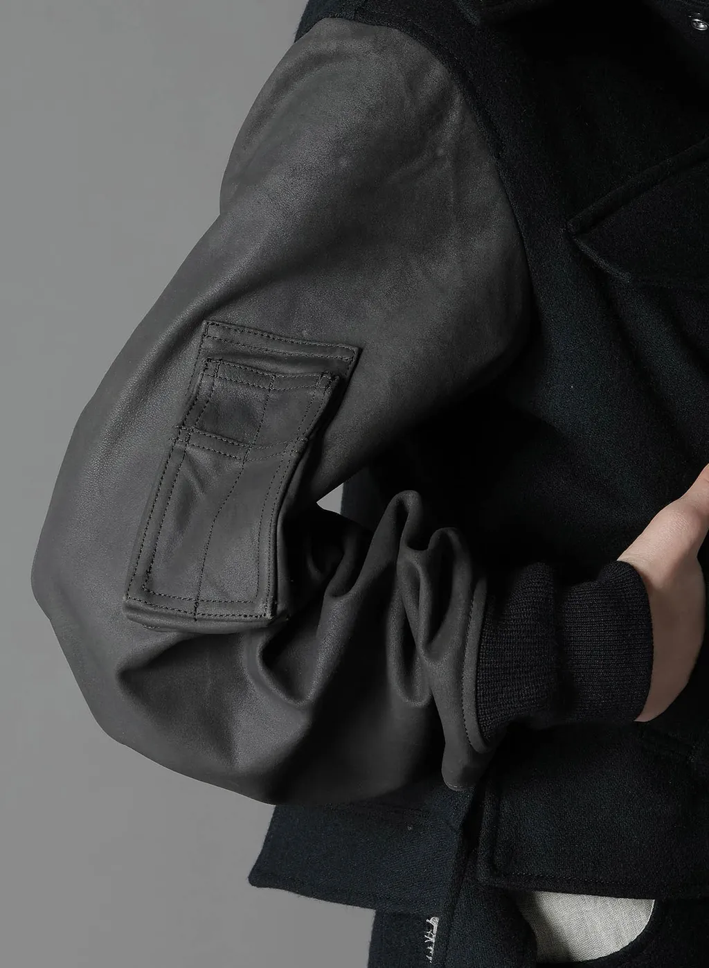 Flannel+Double Face Goat Leather Short Jacket Back Extra Material