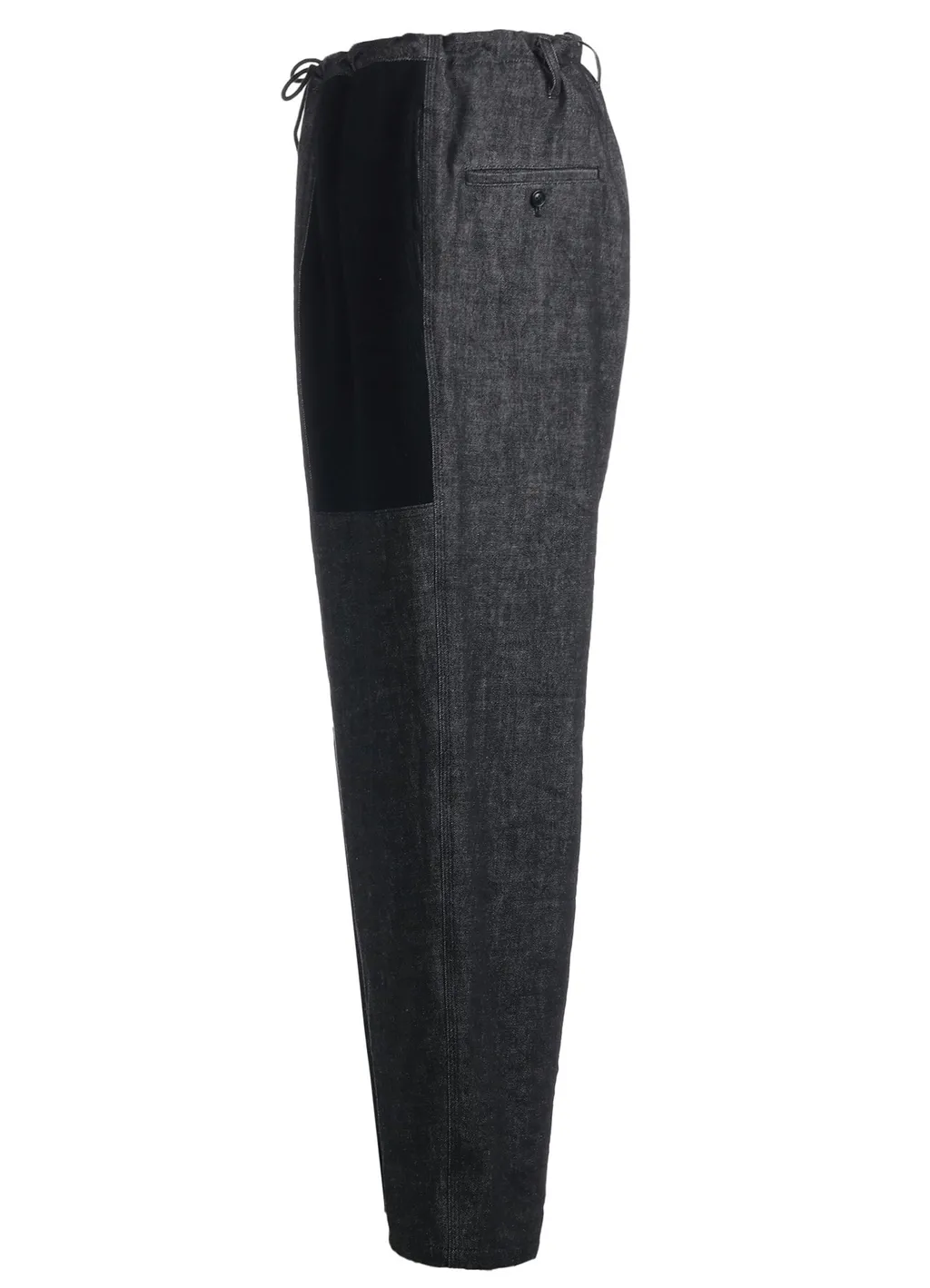 Black Denim +Wool Jersey Rib Waist String Pants