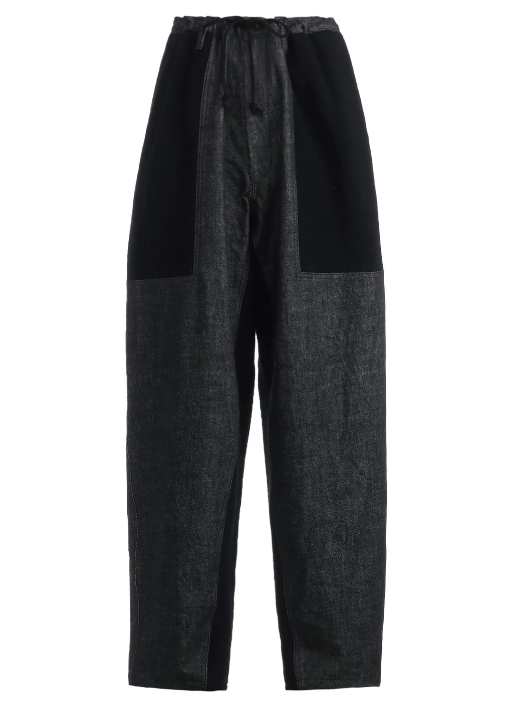 Black Denim +Wool Jersey Rib Waist String Pants