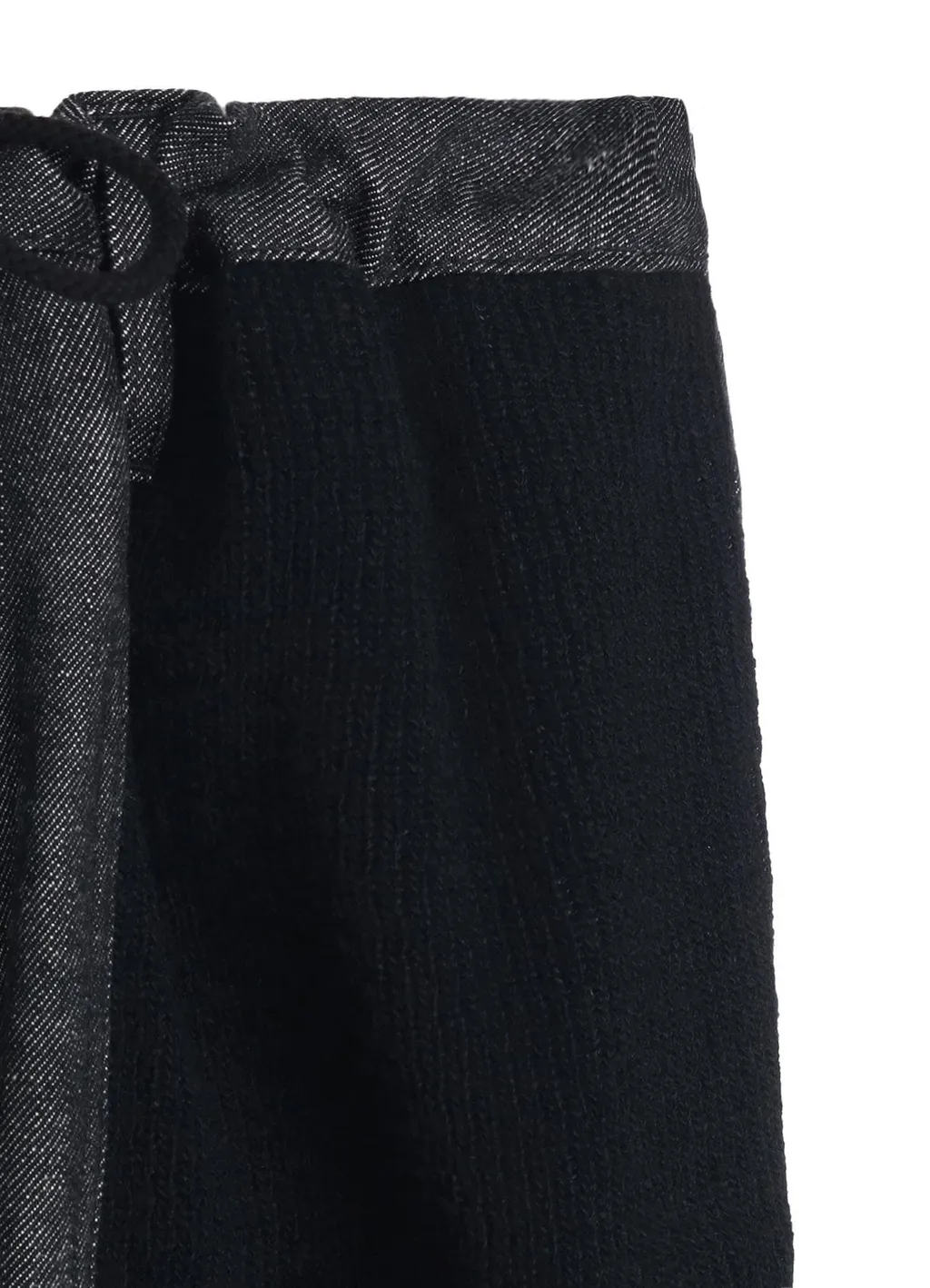 Black Denim +Wool Jersey Rib Waist String Pants