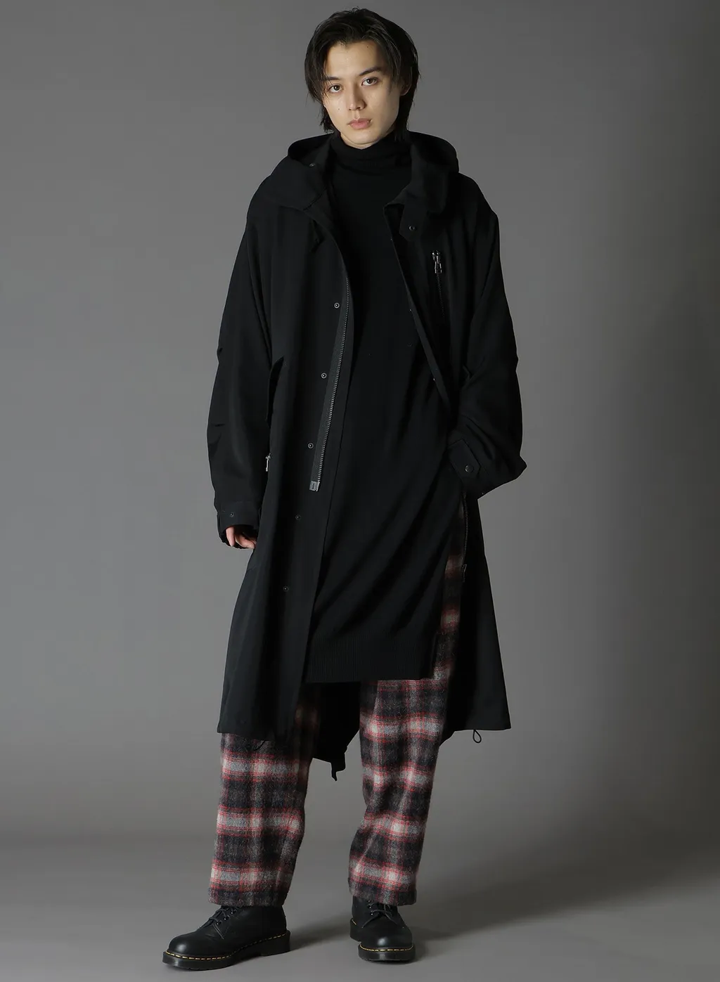 Checked Shaggy Wool Zipper Pocket Pants