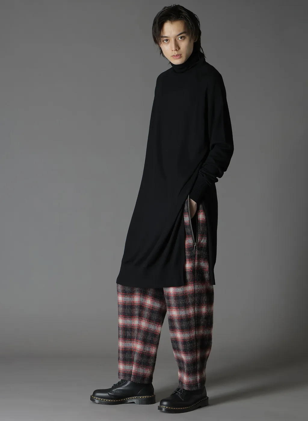 Checked Shaggy Wool Zipper Pocket Pants