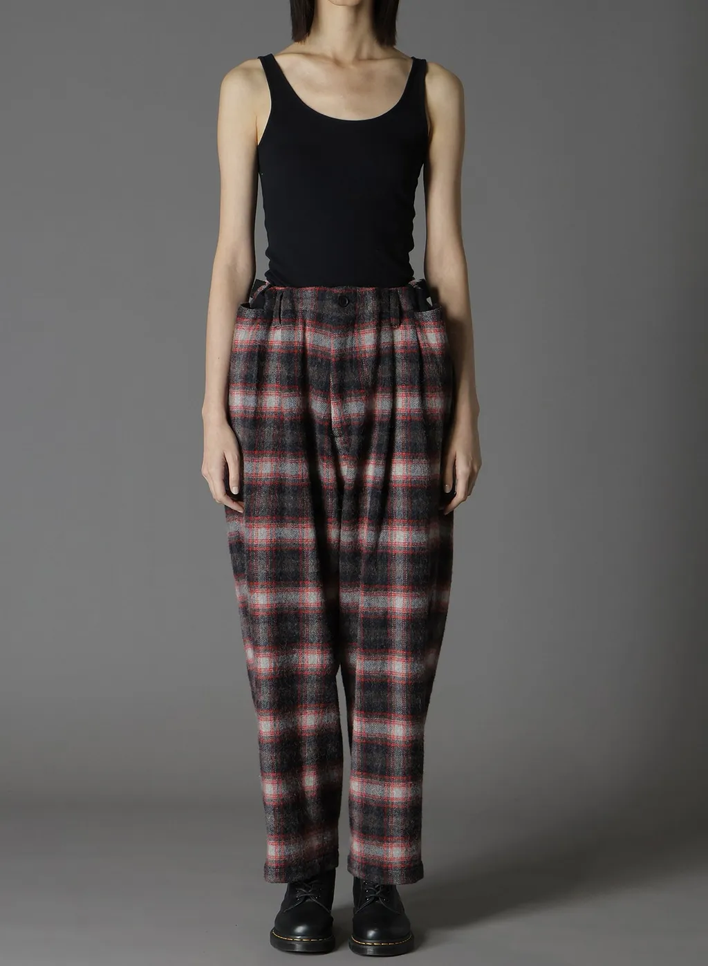 Checked Shaggy Wool Zipper Pocket Pants