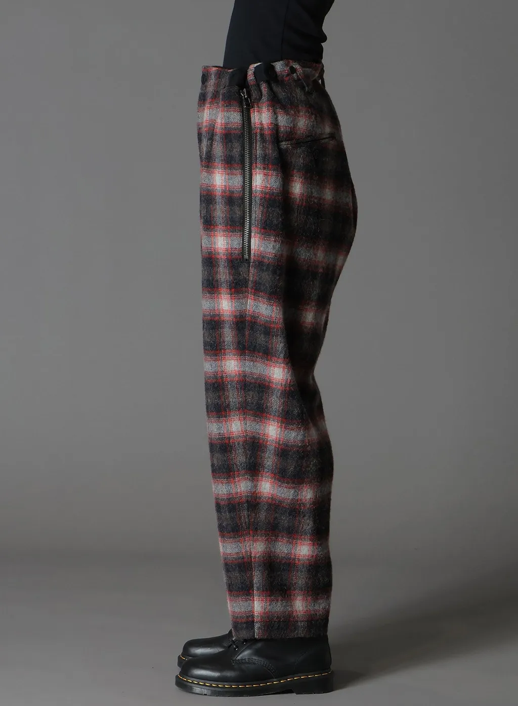 Checked Shaggy Wool Zipper Pocket Pants