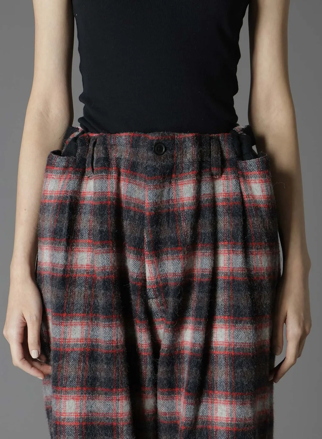 Checked Shaggy Wool Zipper Pocket Pants