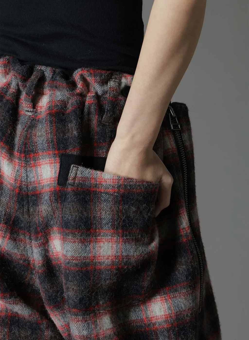 Checked Shaggy Wool Zipper Pocket Pants