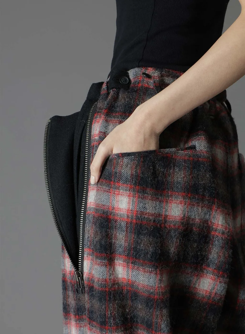 Checked Shaggy Wool Zipper Pocket Pants