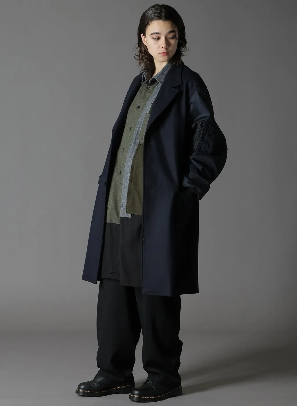 Top Dyed Light Flannel+ Nylon Twill Long Jacket Ma-1 Sleeve