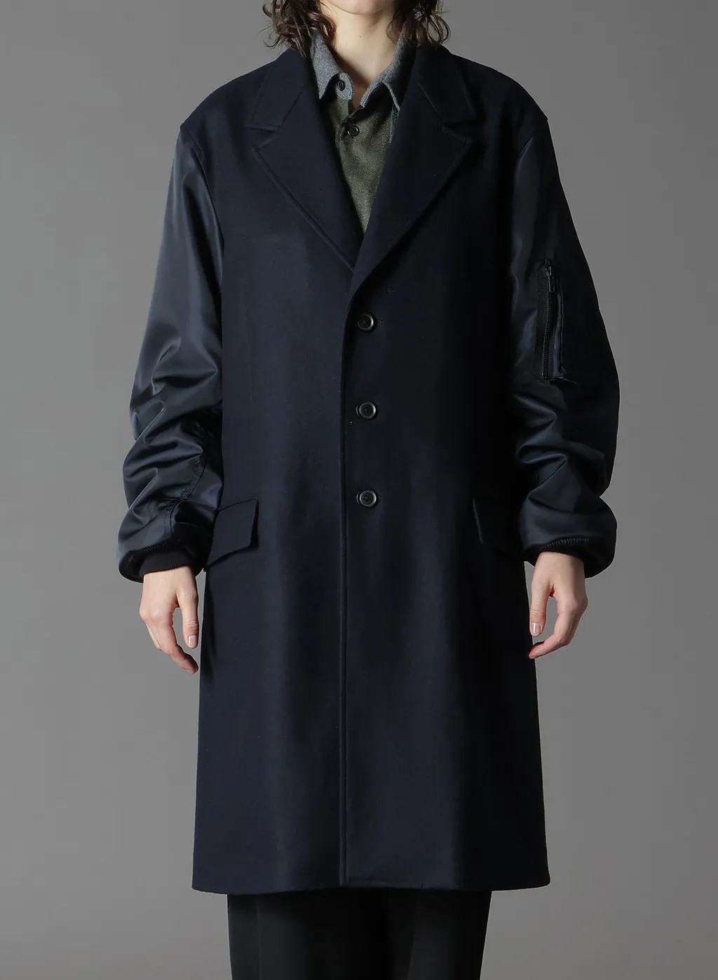 Top Dyed Light Flannel+ Nylon Twill Long Jacket Ma-1 Sleeve