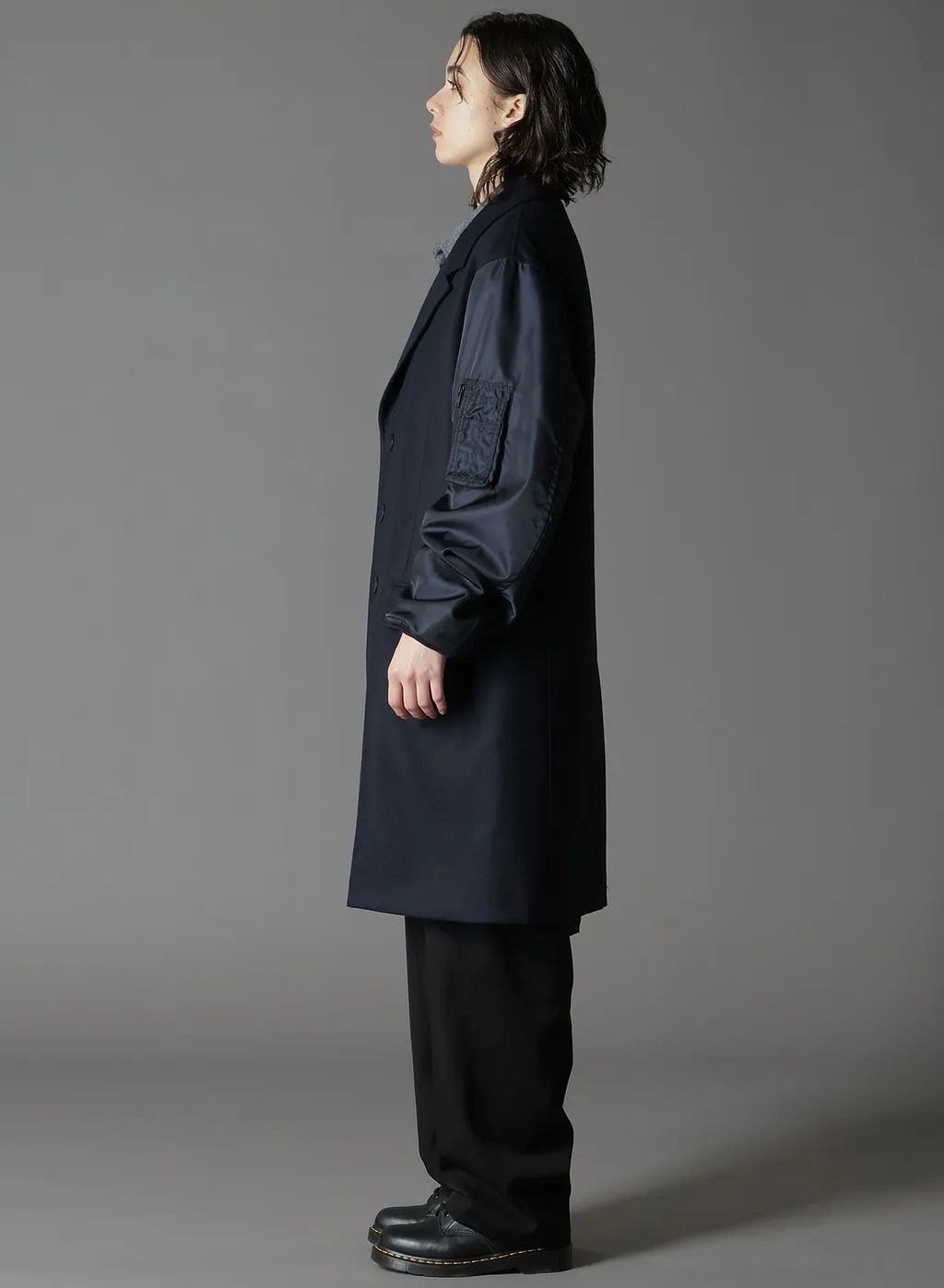Top Dyed Light Flannel+ Nylon Twill Long Jacket Ma-1 Sleeve
