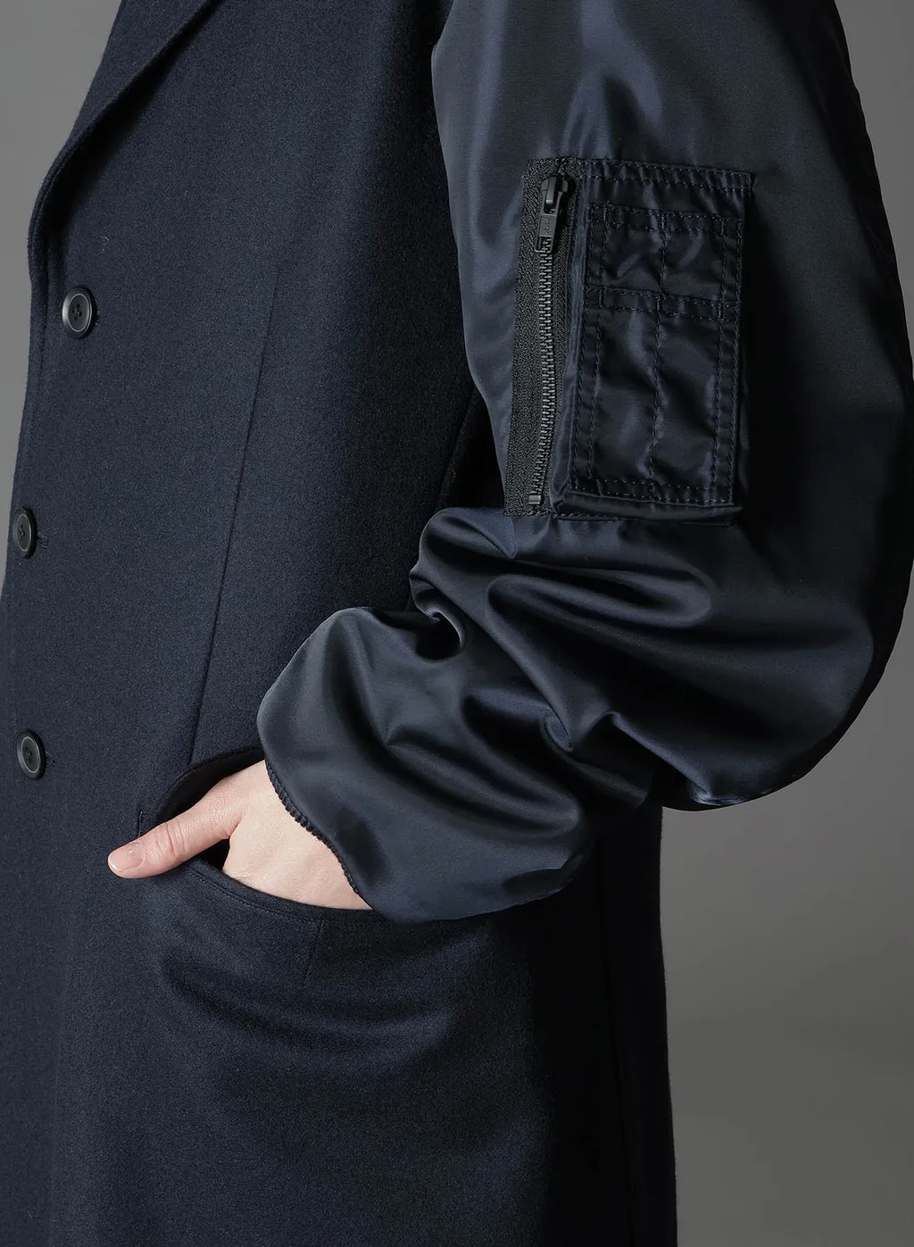 Top Dyed Light Flannel+ Nylon Twill Long Jacket Ma-1 Sleeve
