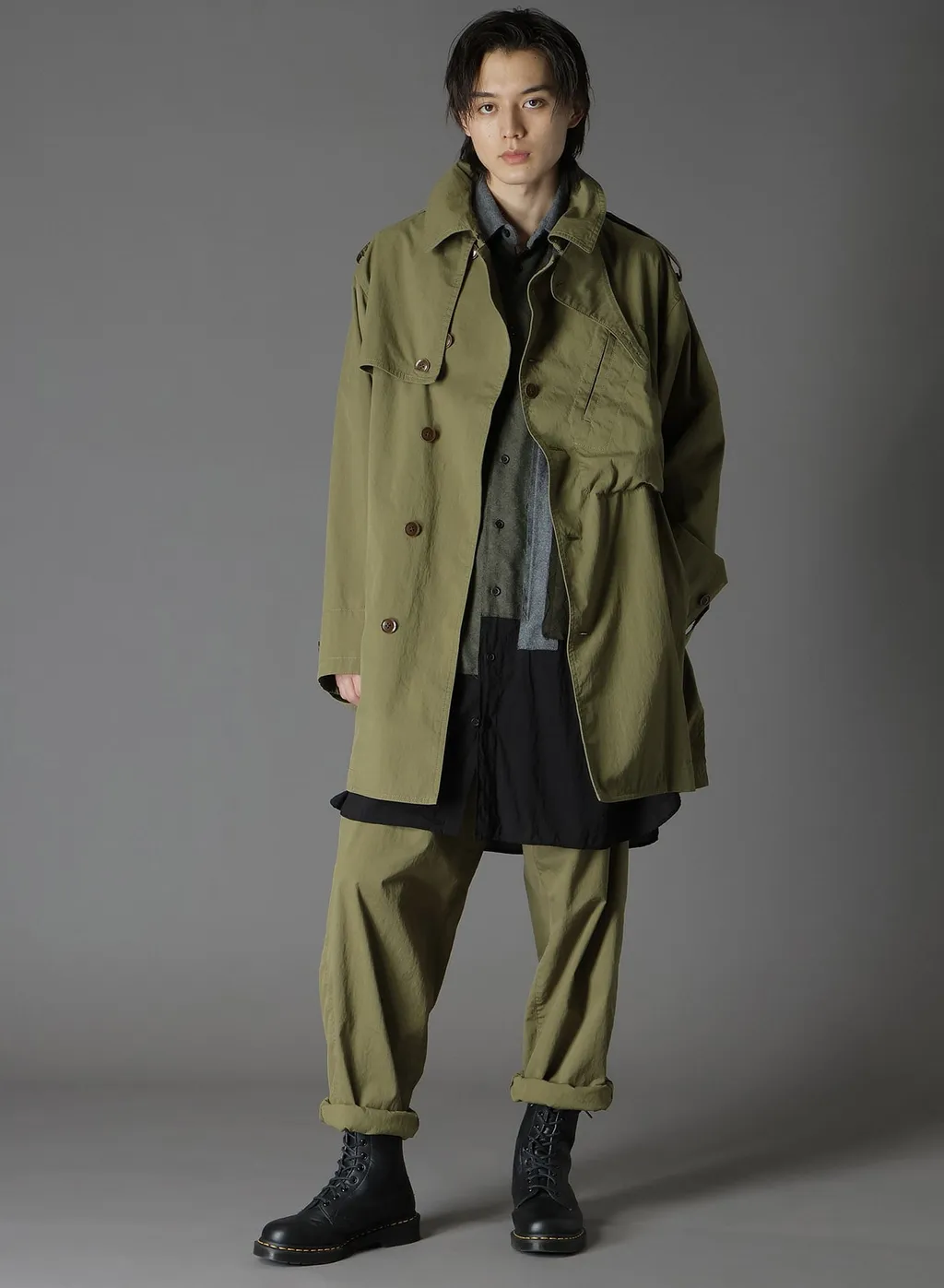 Cotton/Nylon Oxford Zipper Trench Coat With Fulled Wool Gauze Pockets