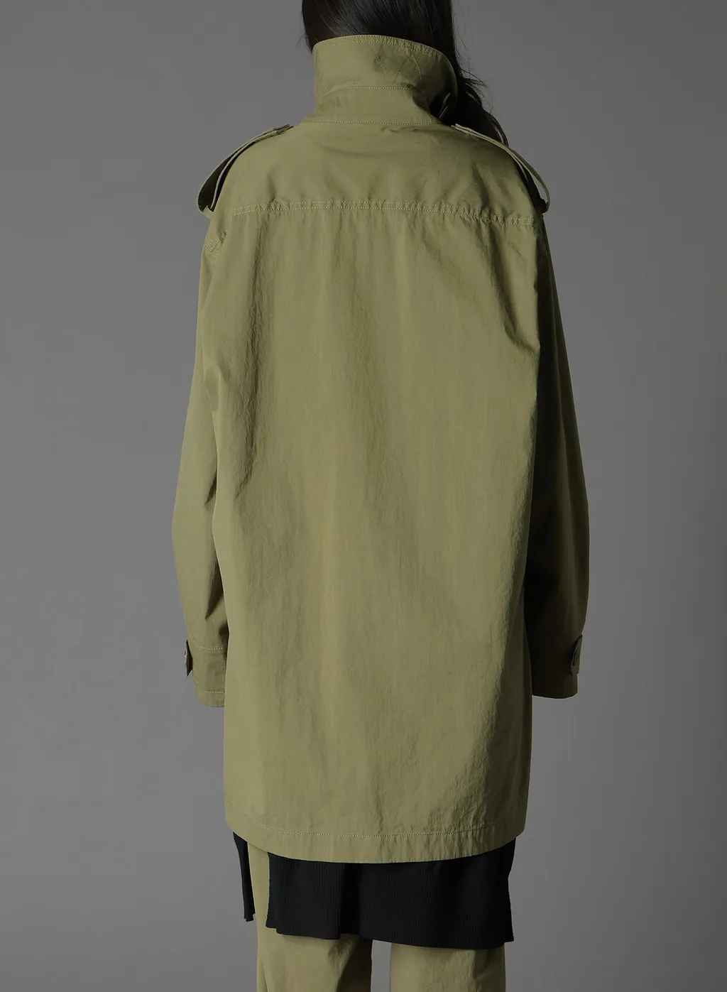 Cotton/Nylon Oxford Zipper Trench Coat With Fulled Wool Gauze Pockets