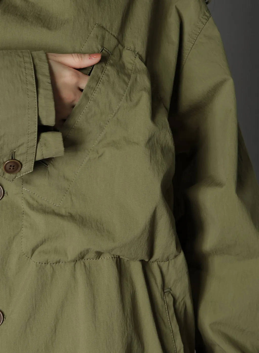 Cotton/Nylon Oxford Zipper Trench Coat With Fulled Wool Gauze Pockets
