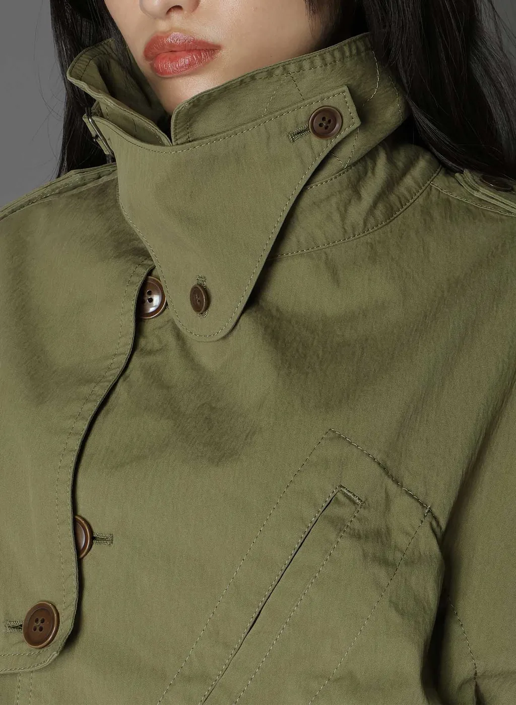 Cotton/Nylon Oxford Zipper Trench Coat With Fulled Wool Gauze Pockets