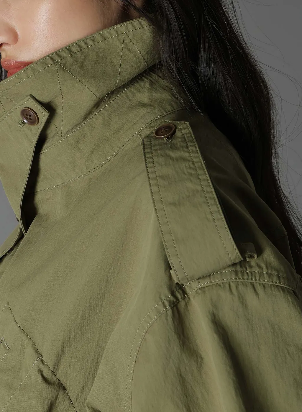 Cotton/Nylon Oxford Zipper Trench Coat With Fulled Wool Gauze Pockets
