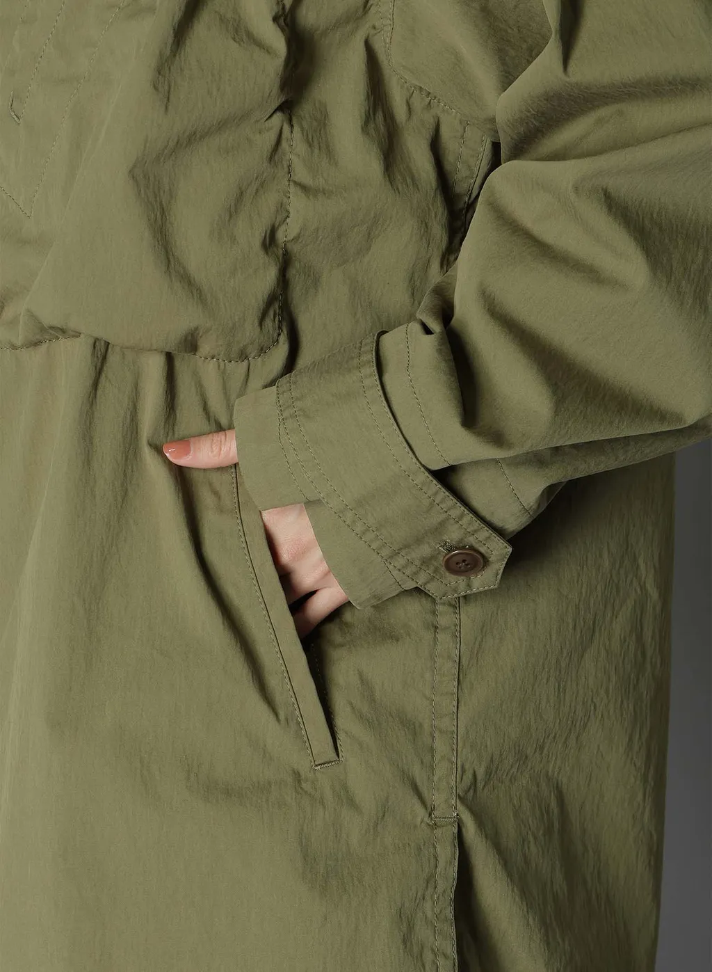Cotton/Nylon Oxford Zipper Trench Coat With Fulled Wool Gauze Pockets