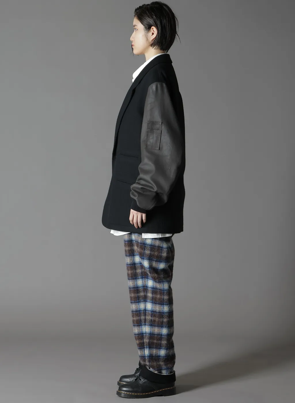 Checked Shaggy Wool Side Cut-Off Pants