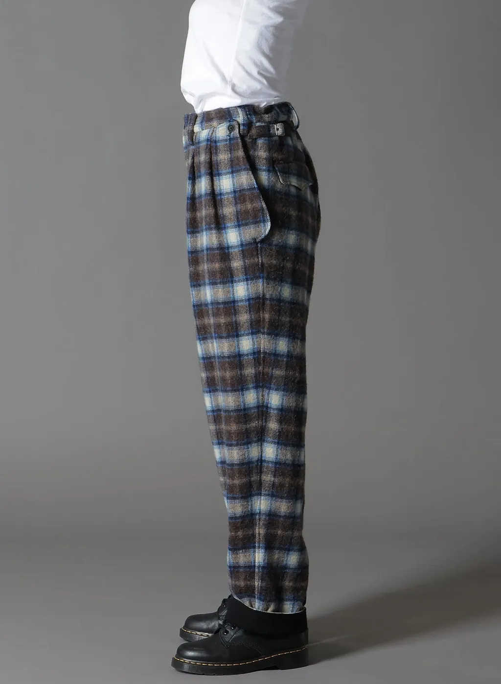 Checked Shaggy Wool Side Cut-Off Pants