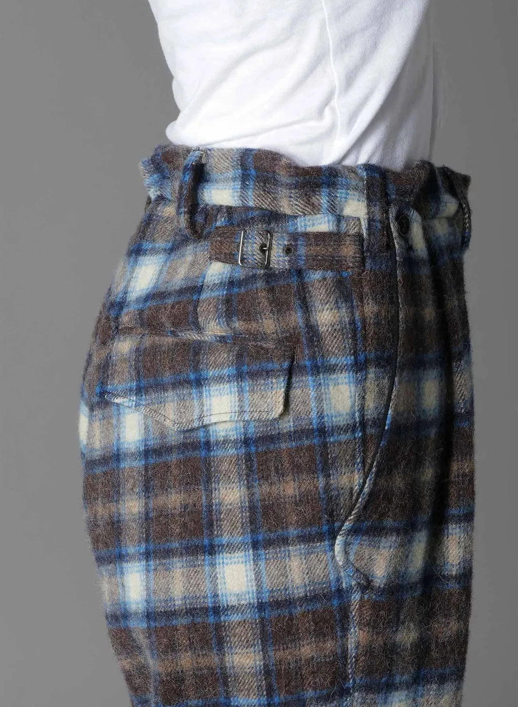Checked Shaggy Wool Side Cut-Off Pants