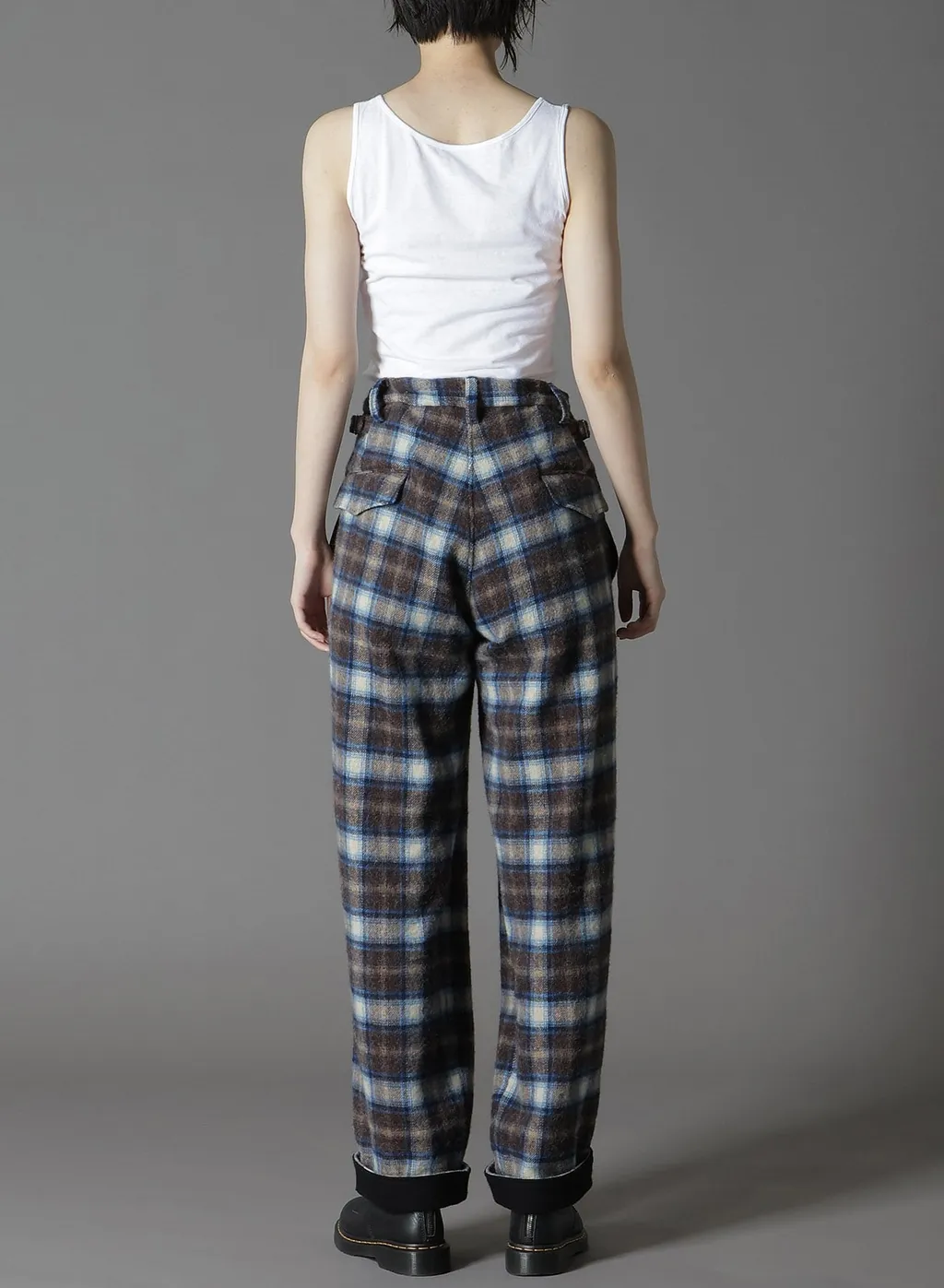 Checked Shaggy Wool Side Cut-Off Pants