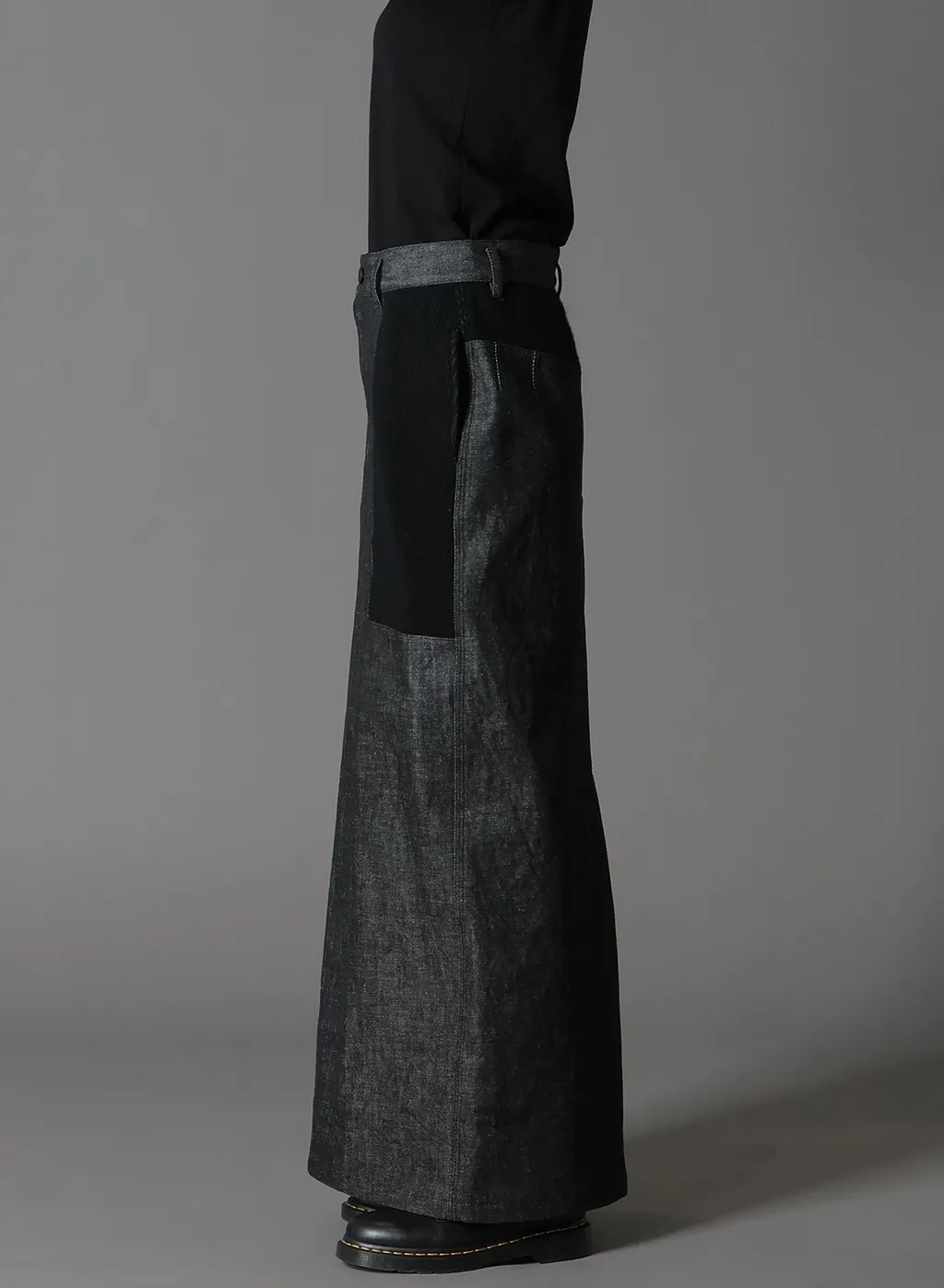 Black Denim +Wool Jersey Rib Tight Skirts