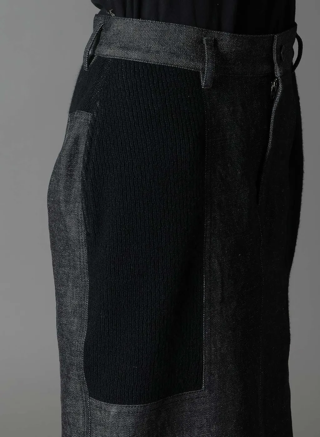 Black Denim +Wool Jersey Rib Tight Skirts