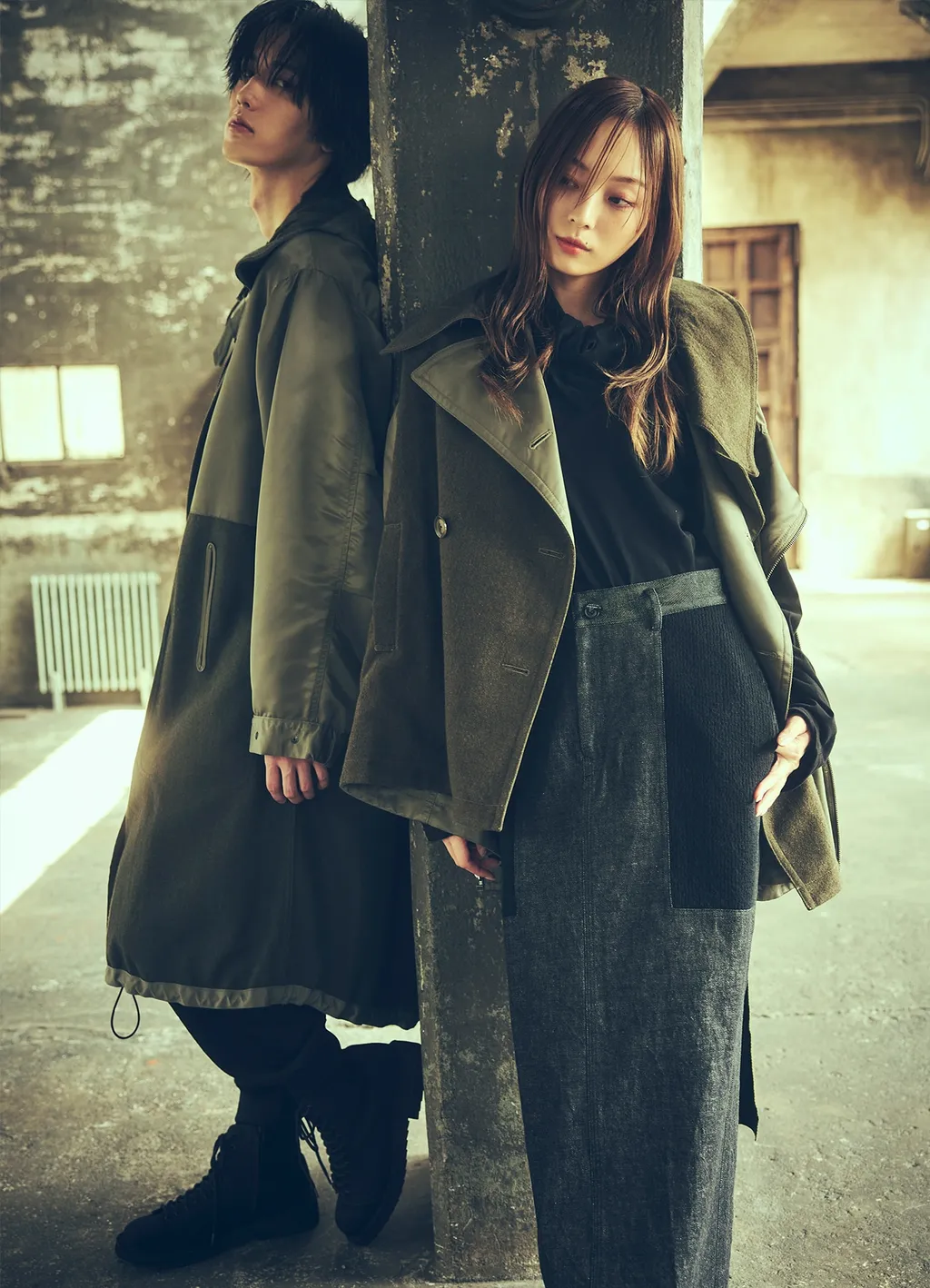 Black Denim +Wool Jersey Rib Tight Skirts