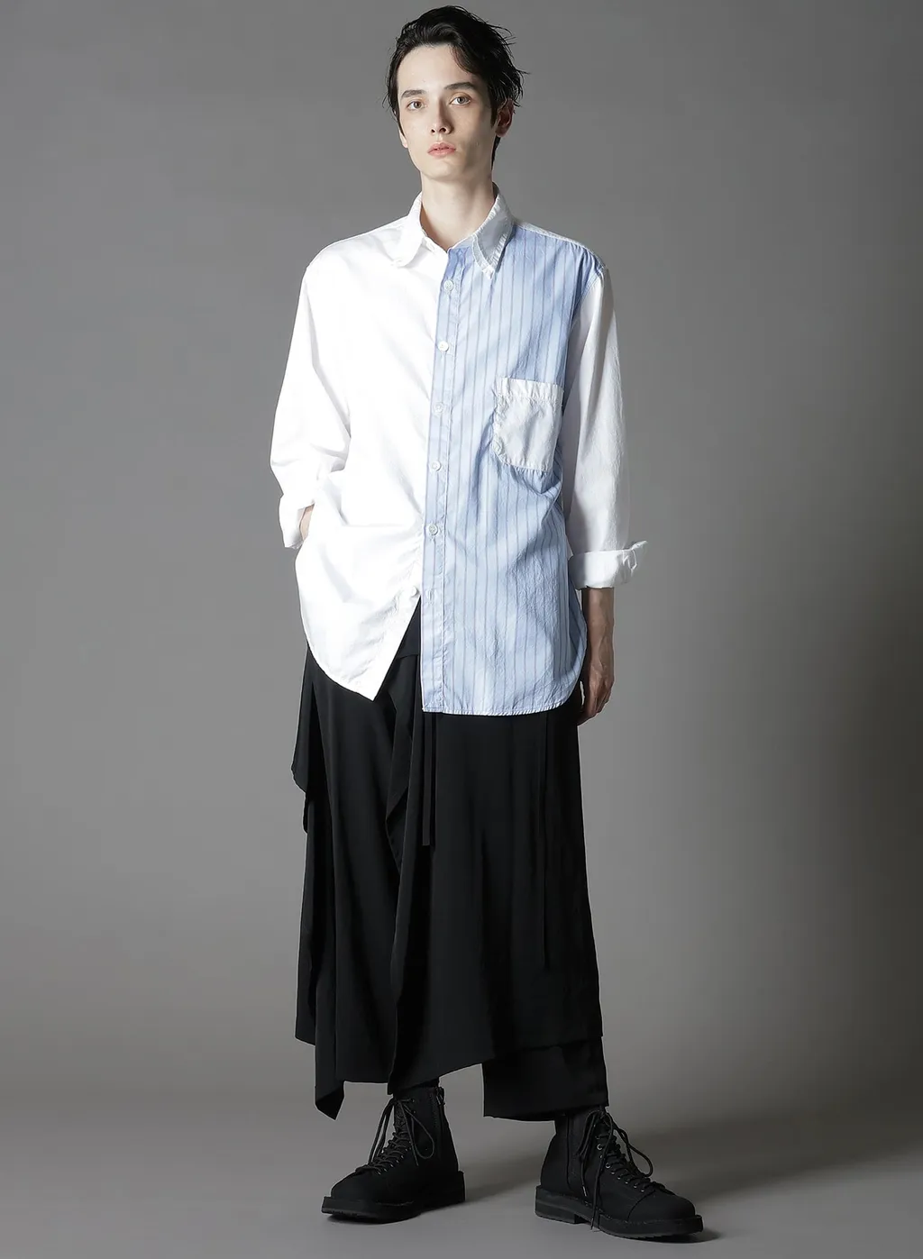 Cotton Broad + Stripe Switching Long Sleeve Shirts