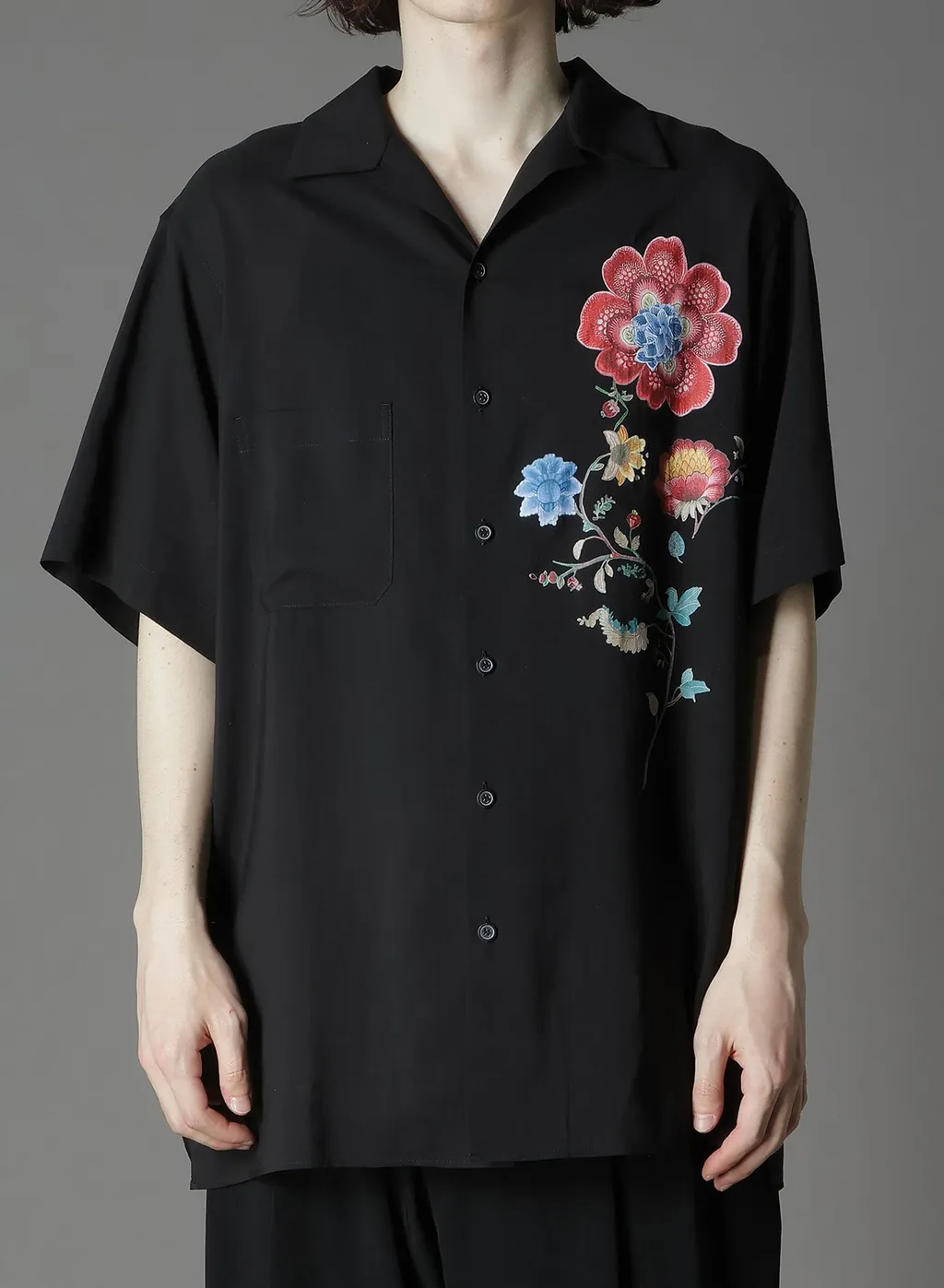 Cellulose Lawn Chinese Flower Aloha Shirt