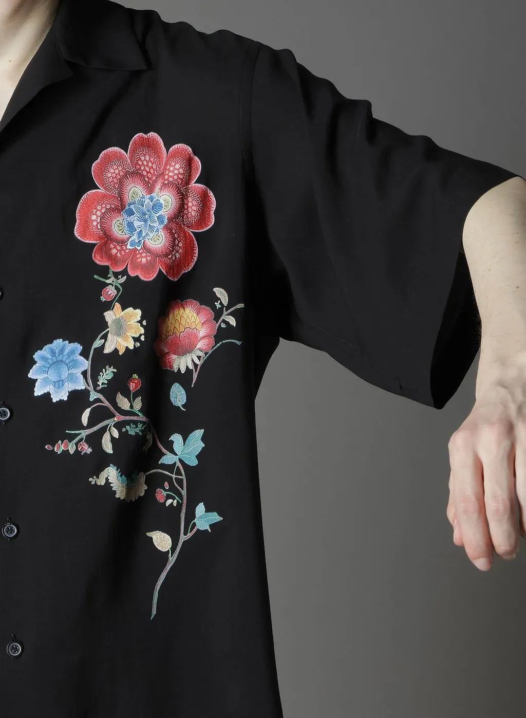 Cellulose Lawn Chinese Flower Aloha Shirt