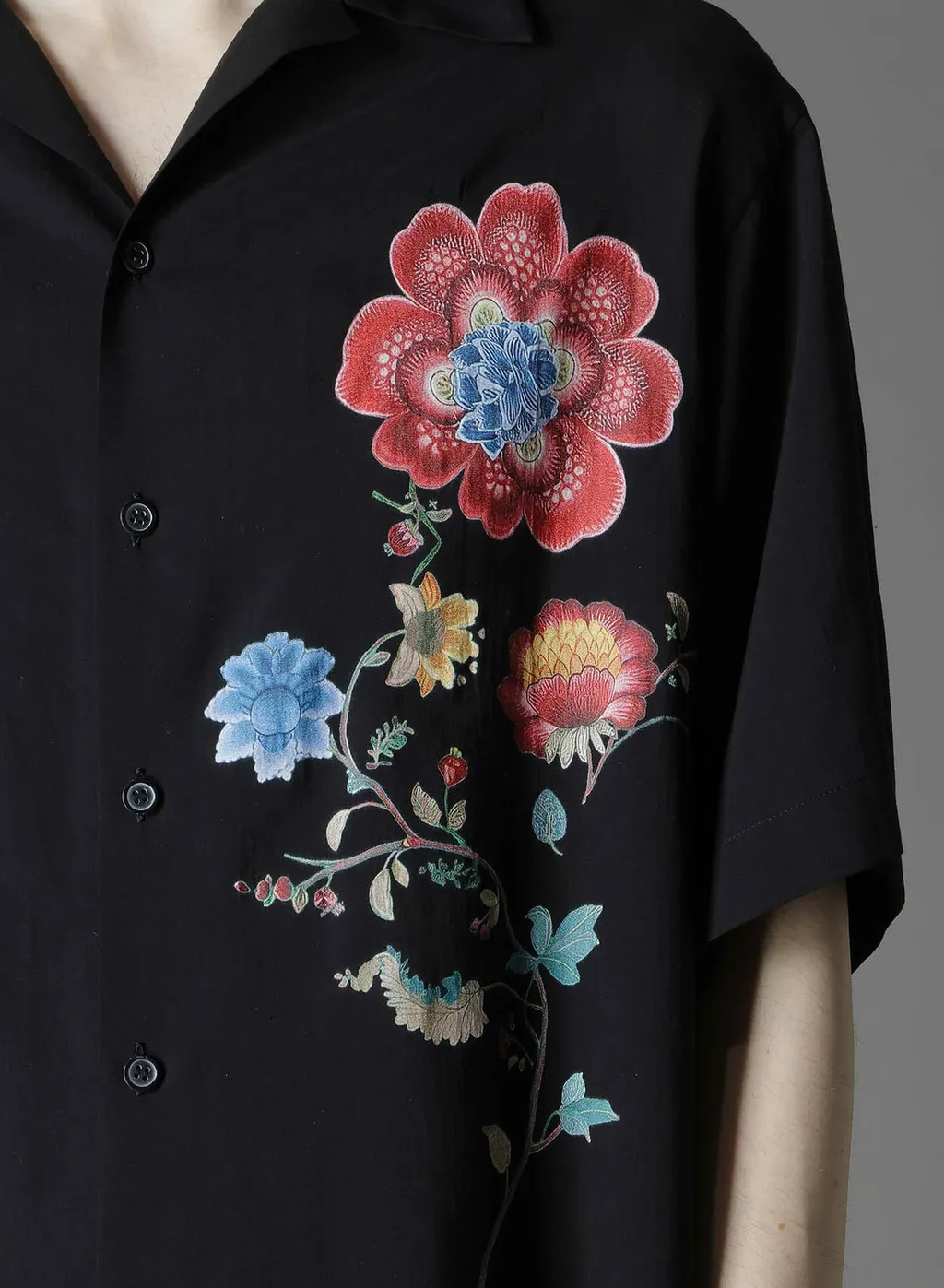 Cellulose Lawn Chinese Flower Aloha Shirt