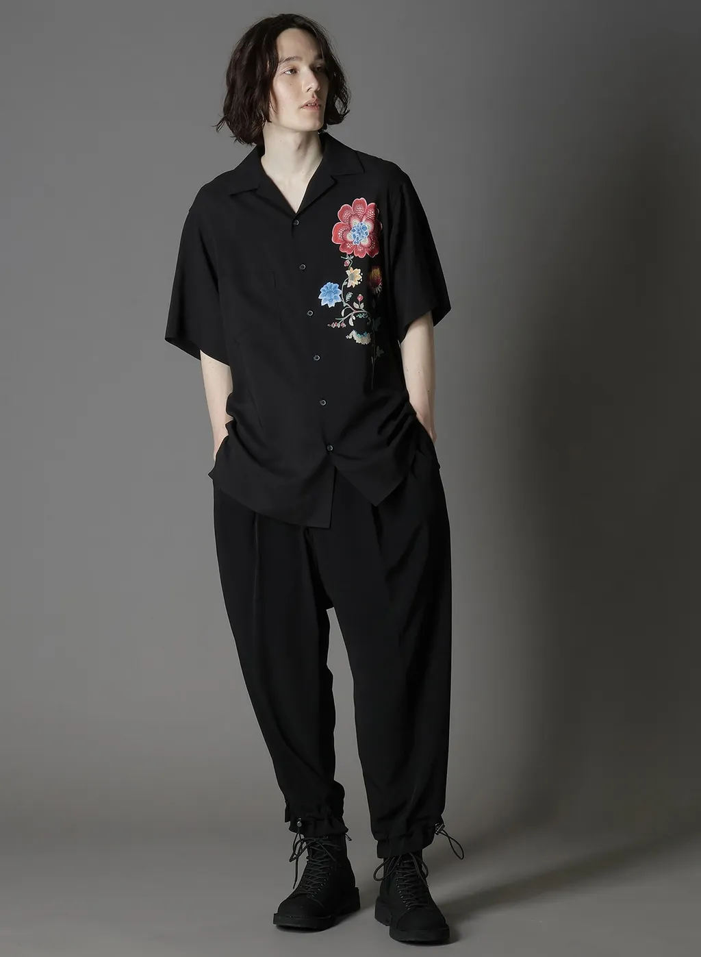 Cellulose Lawn Chinese Flower Aloha Shirt