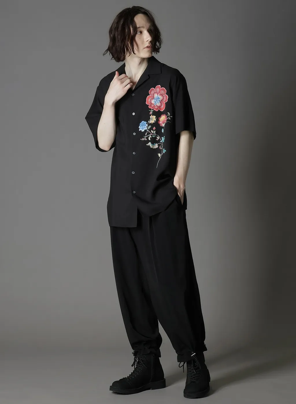 Cellulose Lawn Chinese Flower Aloha Shirt