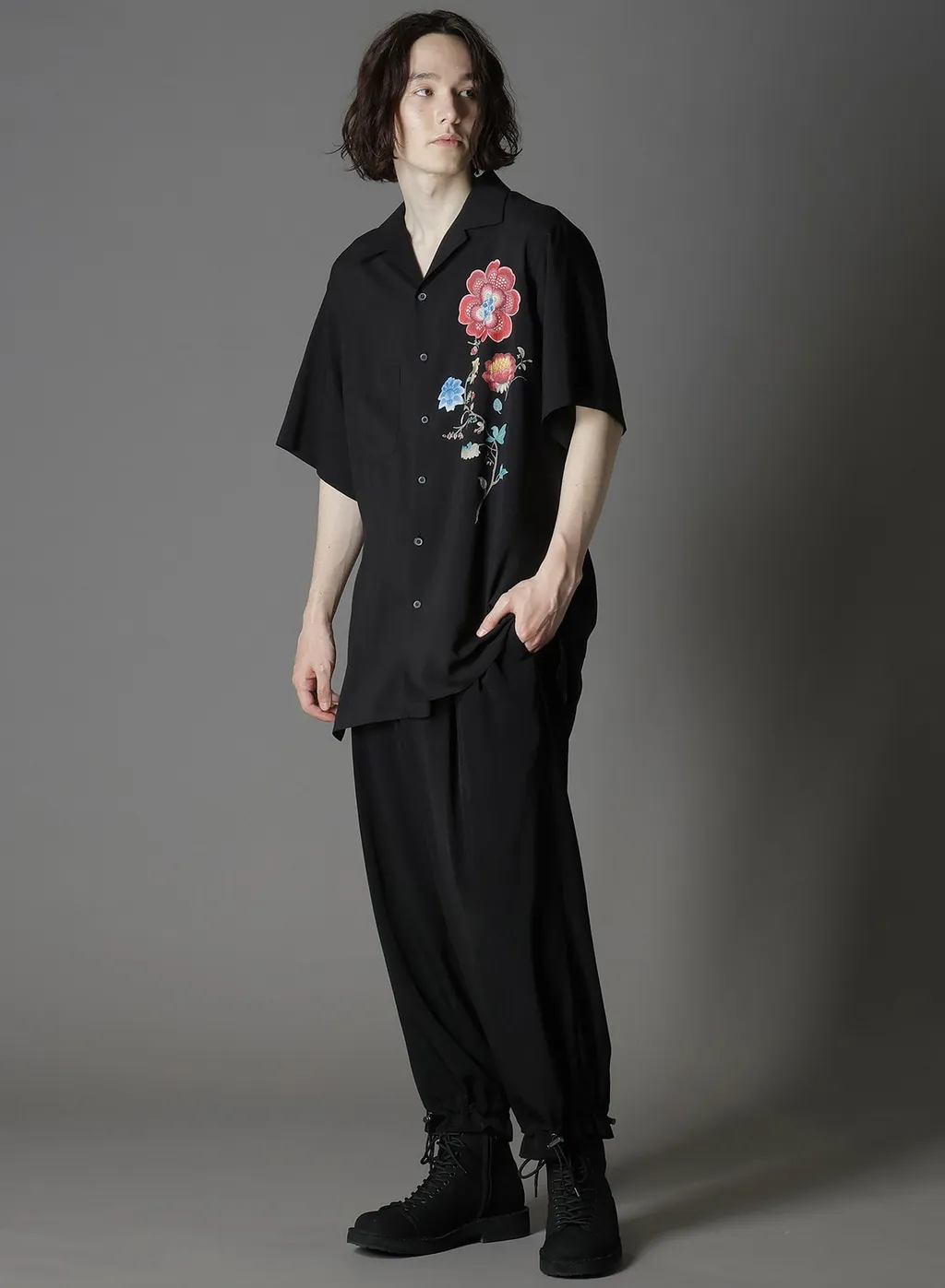 Cellulose Lawn Chinese Flower Aloha Shirt