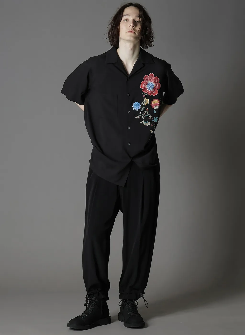 Cellulose Lawn Chinese Flower Aloha Shirt