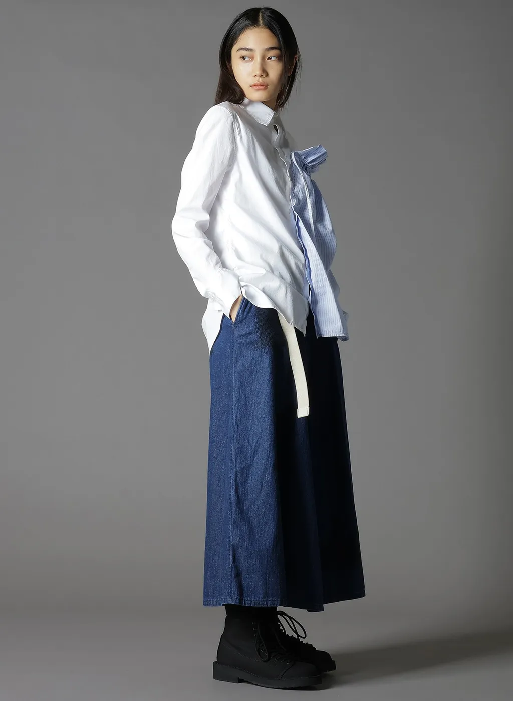 Cotton Broad + Stripe Switching Gather Shirts