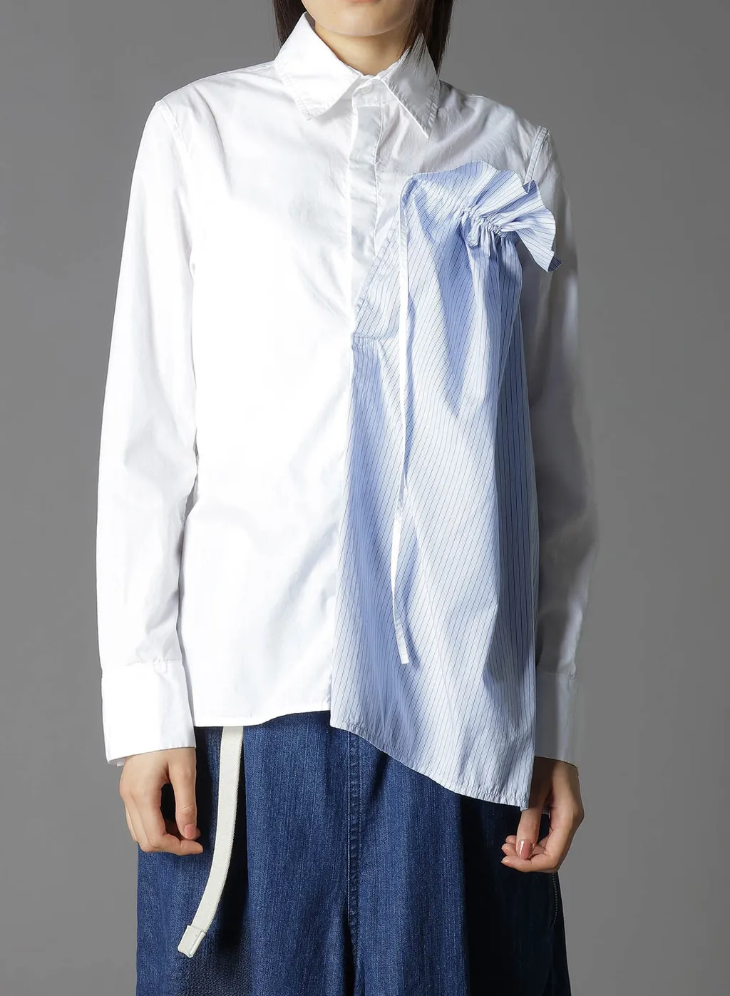 Cotton Broad + Stripe Switching Gather Shirts