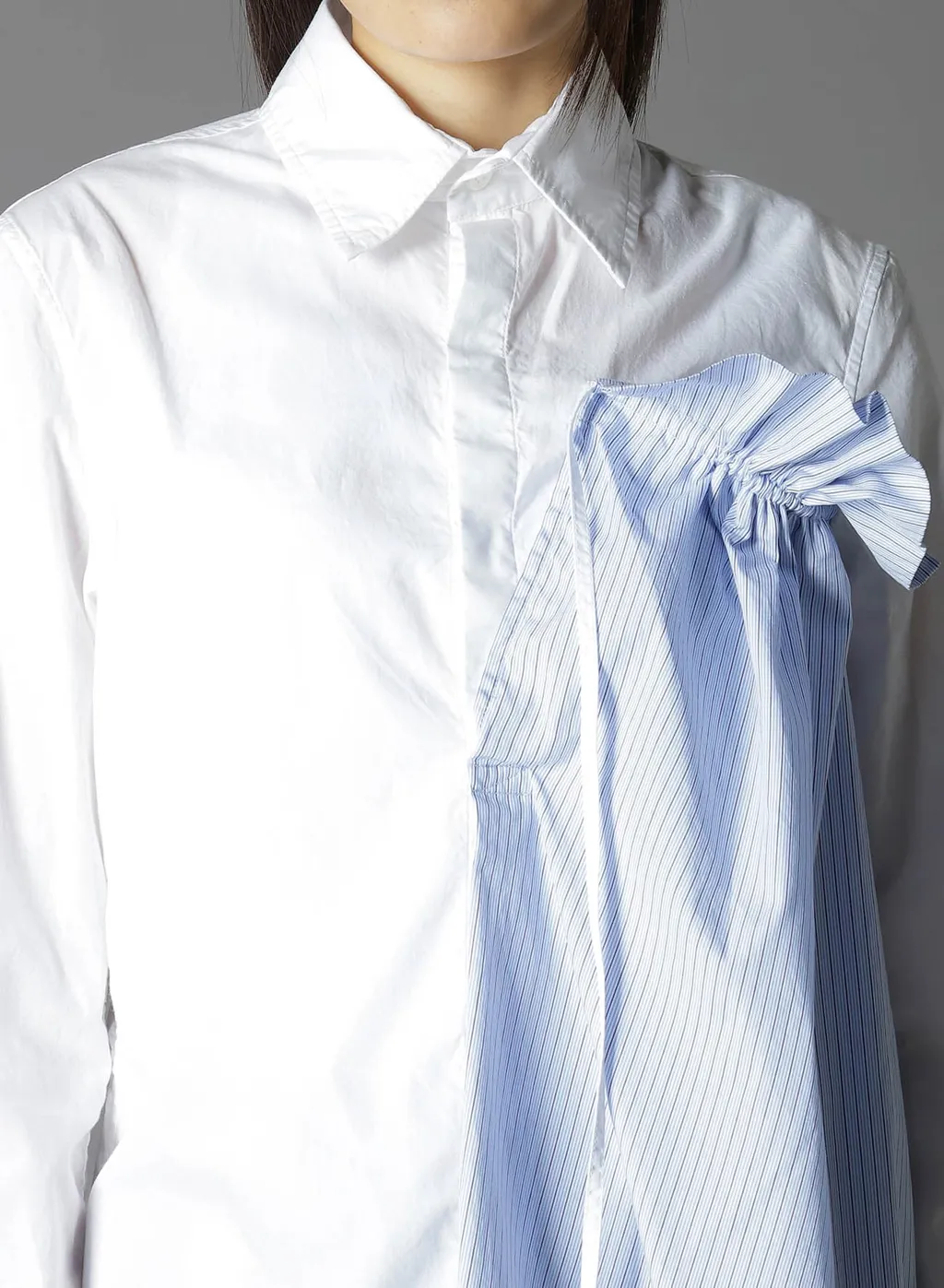 Cotton Broad + Stripe Switching Gather Shirts
